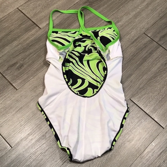 Nike Racing Black, Lime, White Swirl Print One Piece Swimsuit size 10 - Picture 4 of 7